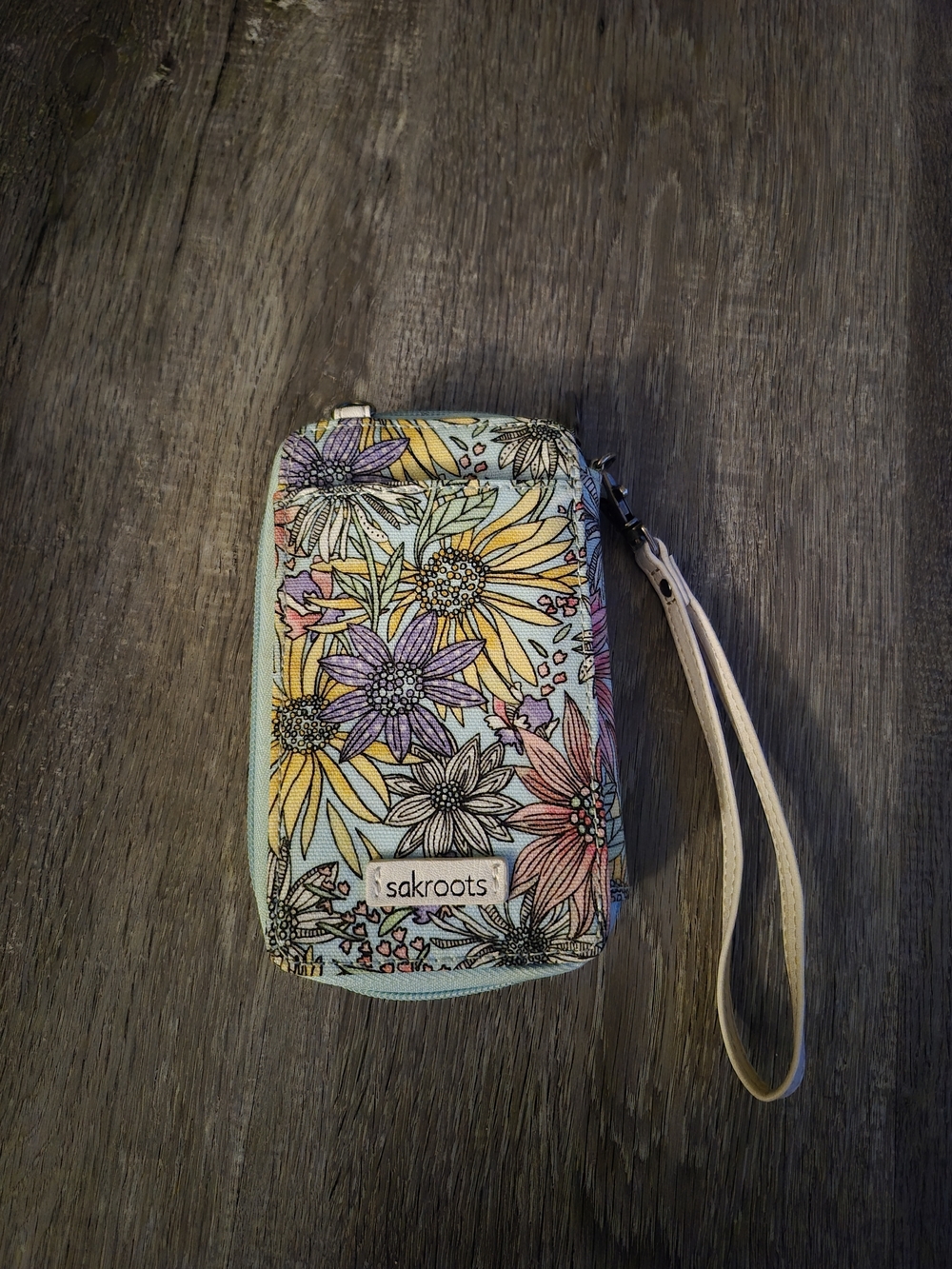 Sakroots Pastel Floral Wristlet with Mint Trim